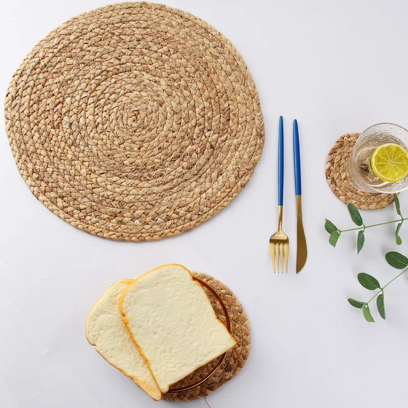 Round Handmade Natural Gourd Straw Insulation Pad Solid Placemats Non Slip Table Mats Kitchen Accessories Decoration Coaster | Дом и сад