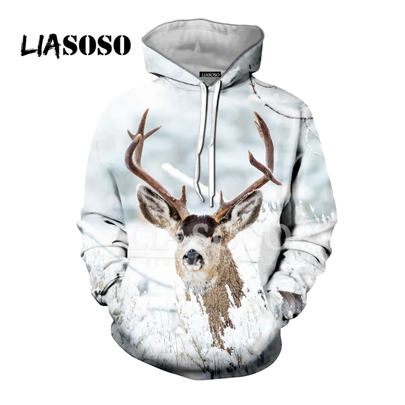 19 LIASOSO, новинка, повседневные, забавные, с оленем, лосем, деревьями, снегом, с 3D принтом, для женщин и мужчин, толстовки с капюшоном, свитера, пуловер, Harajuku, уличная одежда, X0254 - Цвет: 19
