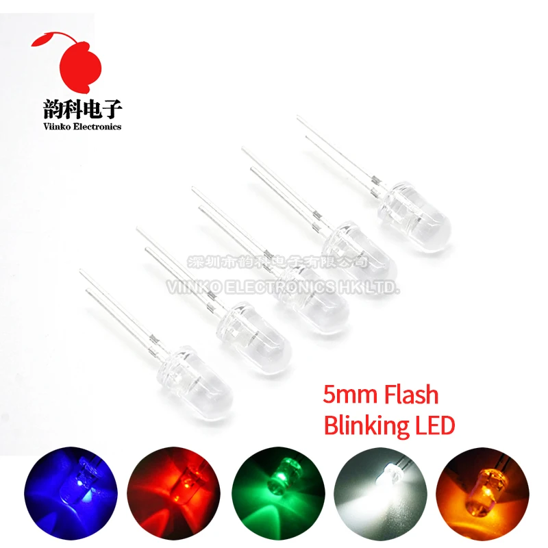 

50pcs 5mm White Green Red Blue Yellow Light-Emitting-Diode Automatic Flashing LED Flash Control Blinking 5 mm LED Diode 1.5HZ