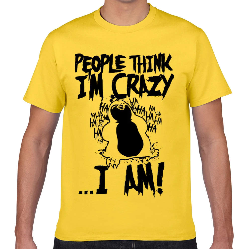 Мужская футболка с надписью think im crazy pinguin забавная белая на заказ XXX | одежда