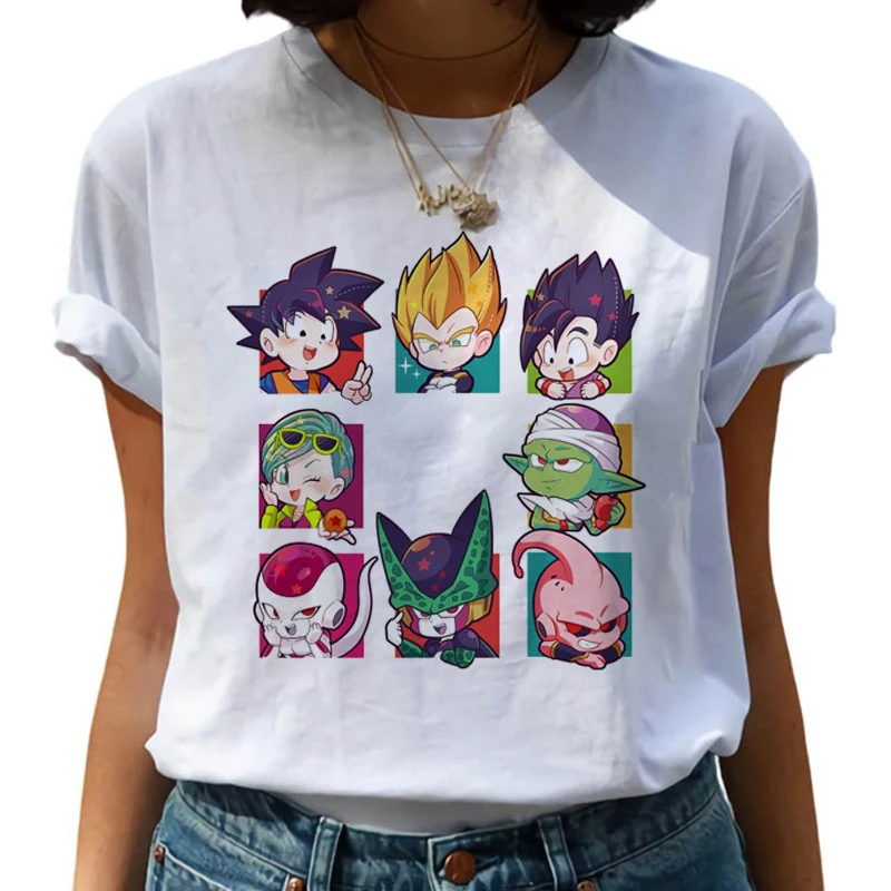 Женская футболка с аниме Kawaii Son Goku забавная рисунком Dragon Ball Z Harajuku принтом Супер