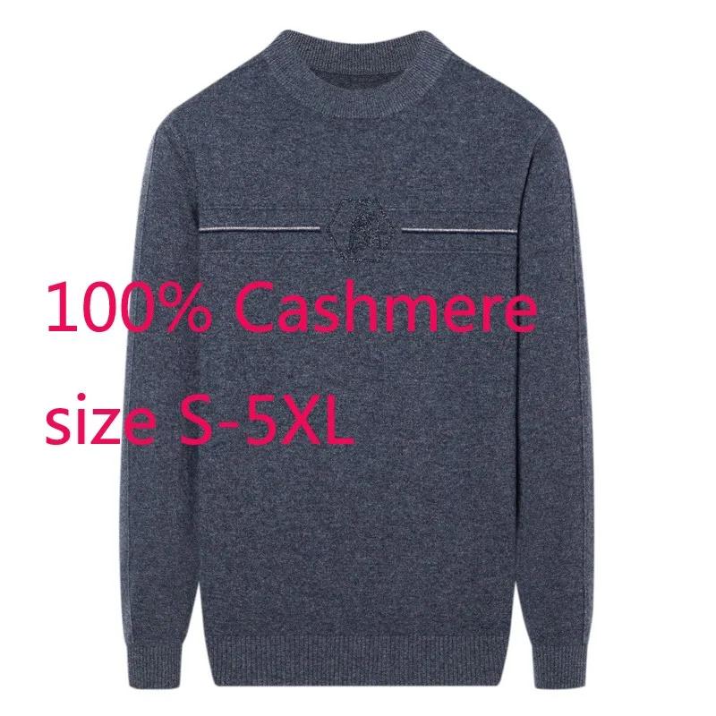 

New Arrival Fashion High Quality 100%Pure Cashmere Men Knitted Autumn Winter O-neck Casual Pullovers Sweater Plus Size S-4XL5XL