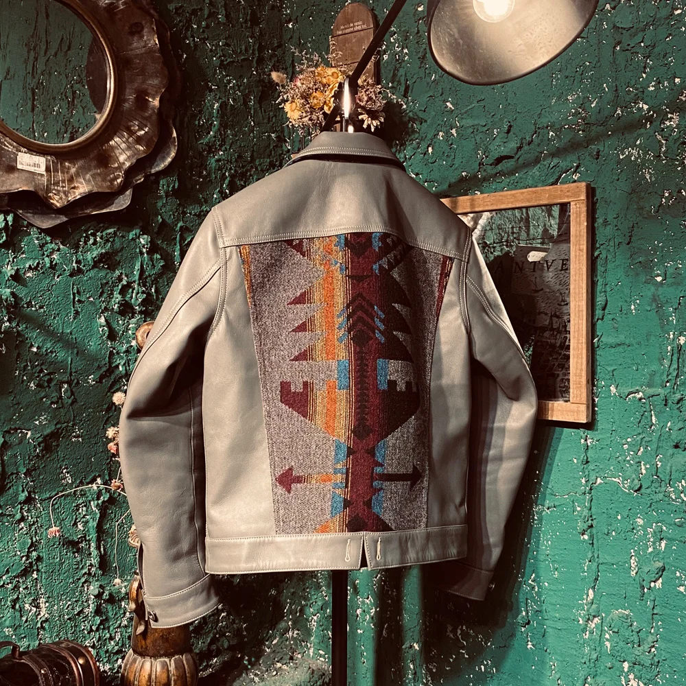 

Женская джинсовая куртка без восстановления древних путей с шинами из коровьей кожи