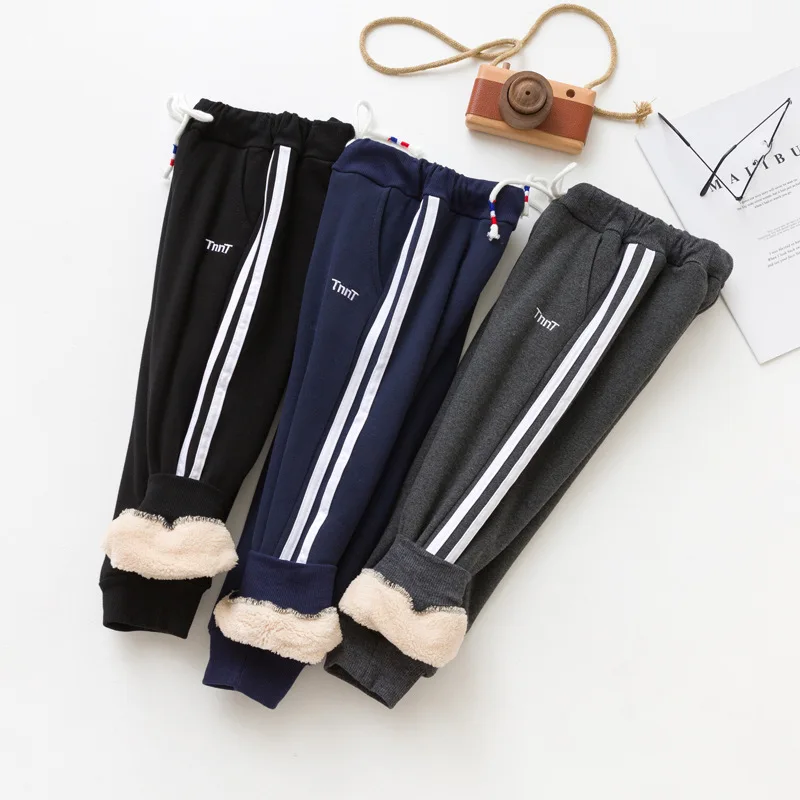 Зимние Детские повседневные штаны с бархатной подкладкой плотные зимние из