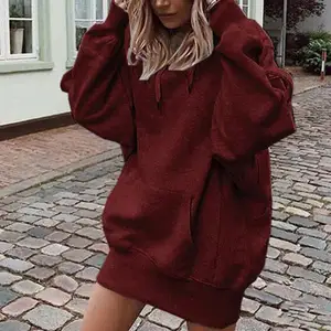 Chic Lady Solid Color Thicken Long Sleeve Loose Hooded Hoodie Sweatshirt Blouse