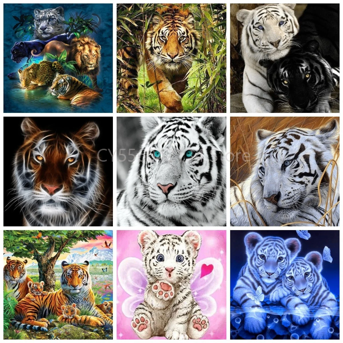 Full Drill Round 5D DIY Diamond Painting Animal Tiger Embroidery Full Square Diamond Cross Stitch Painting Decor Gift  - buy with discount