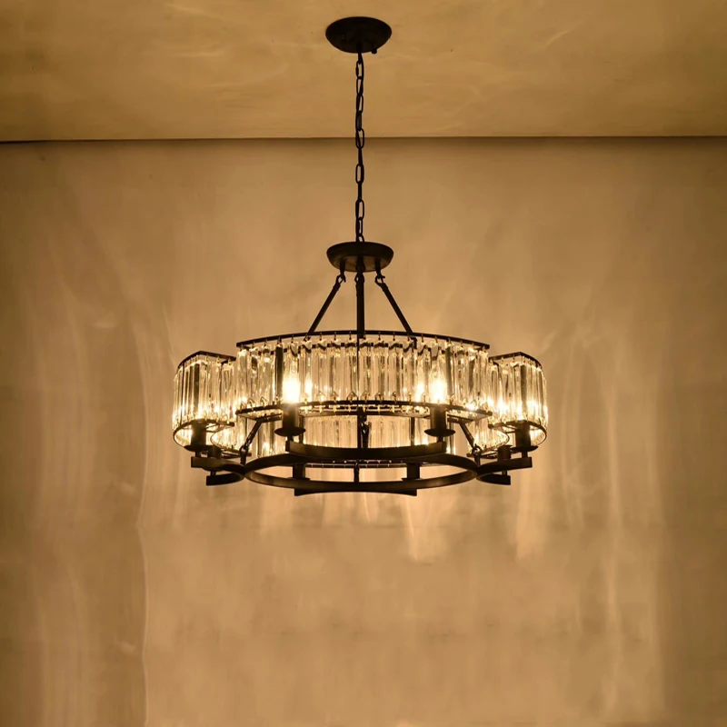 Винтажная Хрустальная черная чердачная декоративная люстра из кованого железа