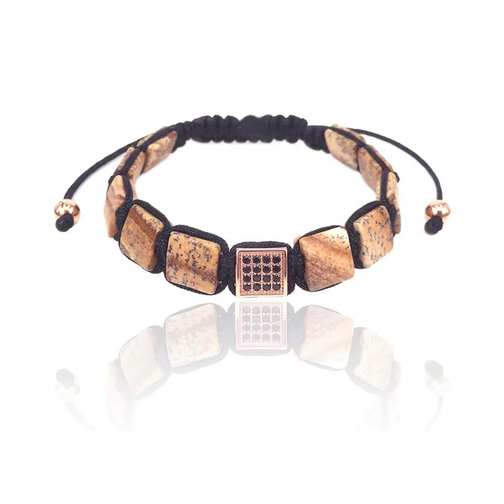 Природные изображения Jaspers квадратный камень и серебряный цвет cz бусины Шарм