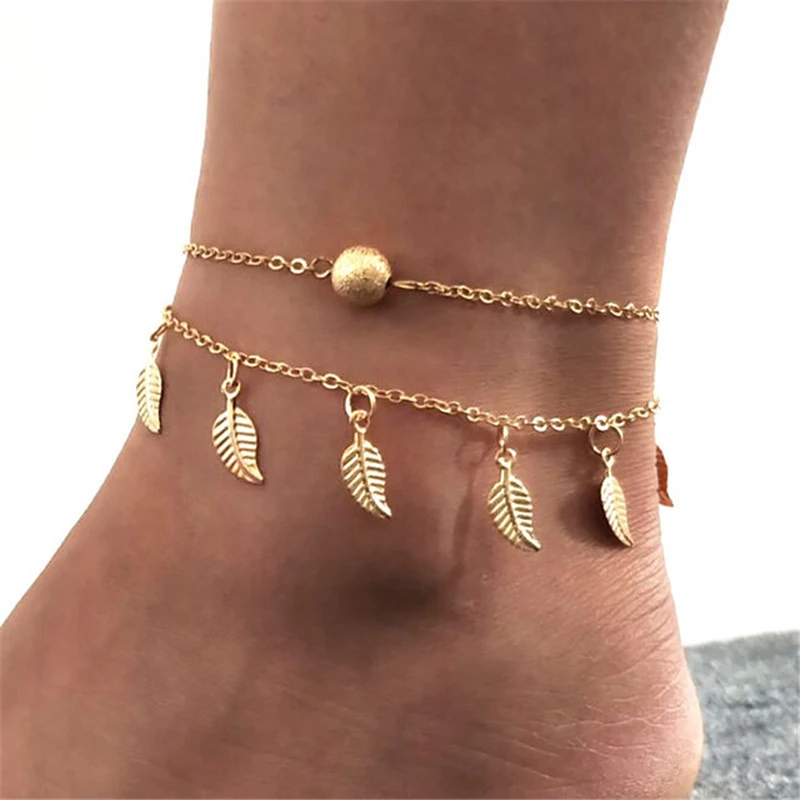 

44 Vintage Gold Silver Color Multilayer Anklets For Women Bohemian Moon Map Beads Leaves Anklet Bracelet 2019 DIY Boho Jewelry