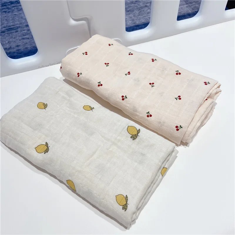 Manta de fruta para beb&eacute; reci&eacute;n nacido, edred&oacute;n de muselina, suave, org&aacute;nico, carrito de ni&ntilde;o, ropa de cama-0