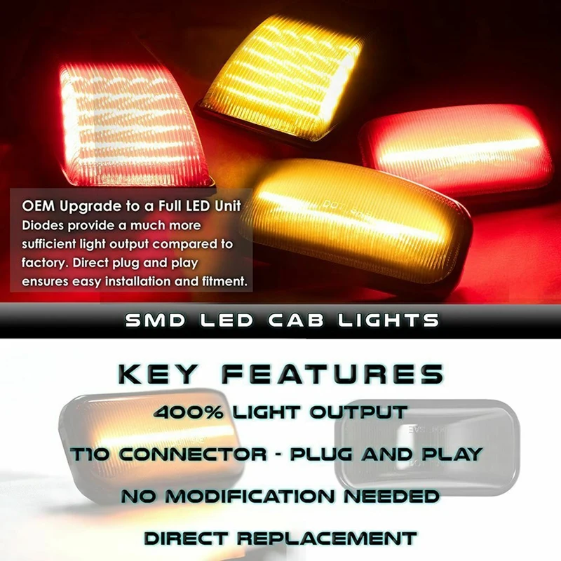 

Car Smoke Lens Amber Red LED Roof Cab Marker Lights Set for Hummer H2 /SUT SUV 2003-2009