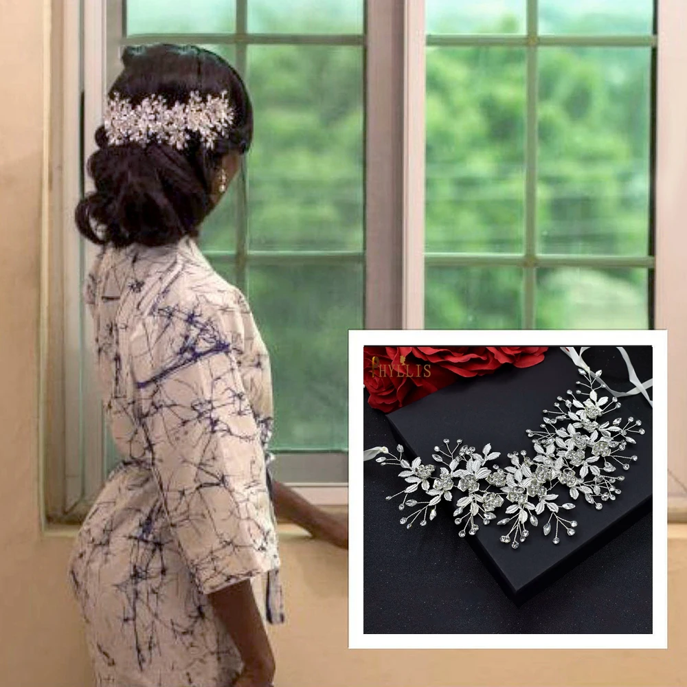 

A293 Elegant Brida Headband Wedding Floral Headpiece Bride Tiaras Decorative Head Jewelry for Women Bridal Headband with Ribbon