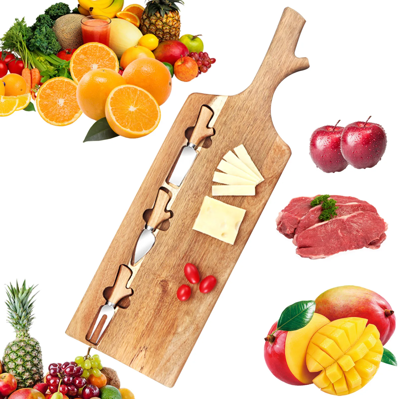 

Bamboo Cheese Board and 3 Knife Set- Acacia Wooden Charcuterie Platter Serving Tray Chopping boards for for Wine, Meat & Cracker