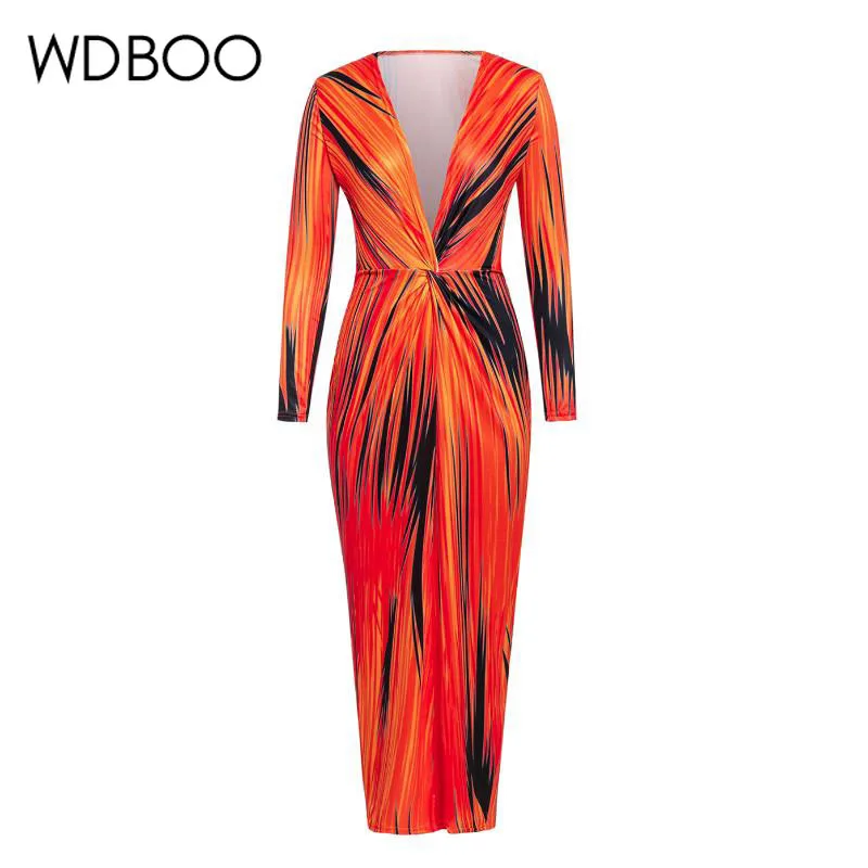 WDBOO с глубоким v-образным вырезом облегающее элегантное платье узорами длинный