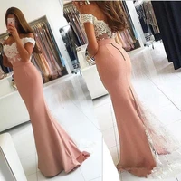 off the shoulder lace appliques long mermaid prom dress dark pink chiffon sexy evening dress modest prom gowns with sleeves