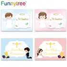 Фон Funnytree для фотосъемки на Первое причастие с изображением девушки мальчика ангела Декор крест точки вечерние ринки крещение фотостудия фон для фотозона