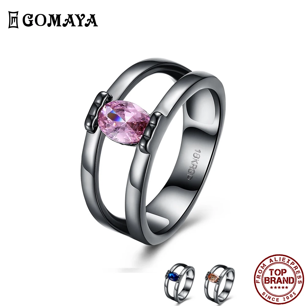 

GOMAYA Oval Clear Zircon Double Layer Rings For Women Trendy Creativity Simple Style Finger Ring Party Prom Gift Fashion Jewelry