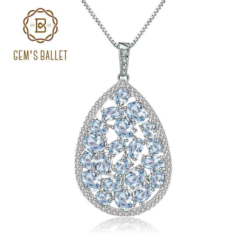 GEM'S BALLET 6.74Ct Natural Sky Blue Topaz 925 Sterling Silver Classic Gemstone Pendant Necklace for Women Wedding Fine Jewelry |