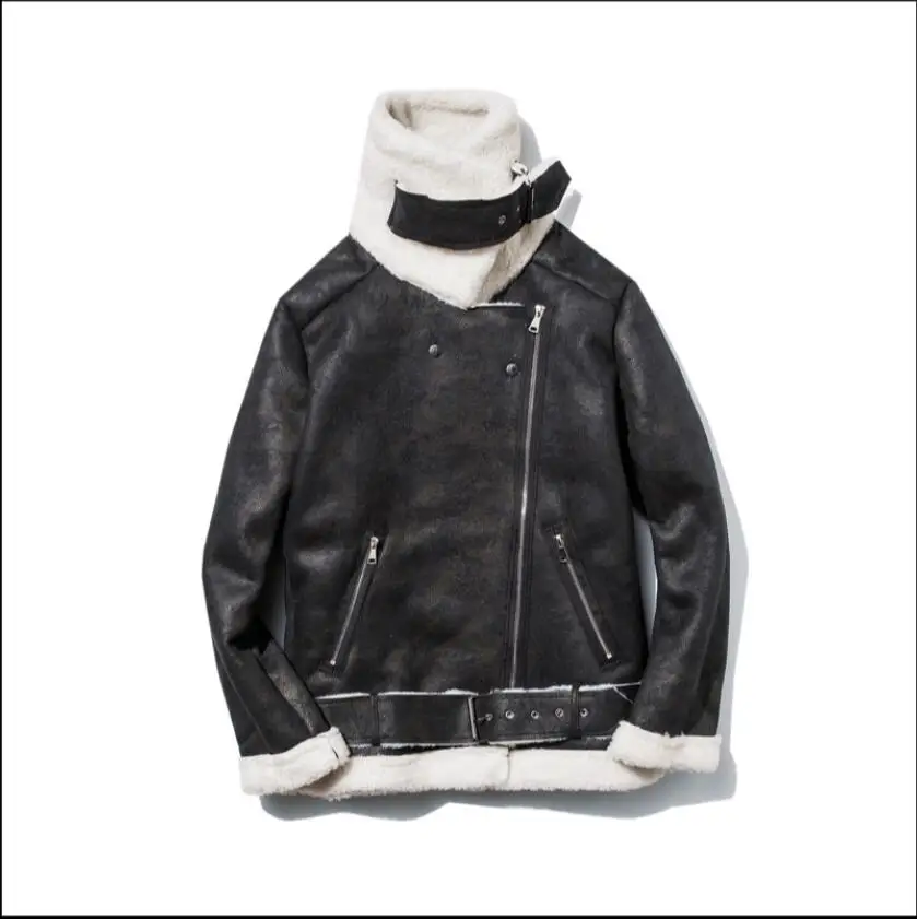 

Warm M-xxl Winter Fur Collar Suede Faux Leather Men's Korean Motorcycle Casual Jacket Coat Lamb Fashion Cotton Clothing