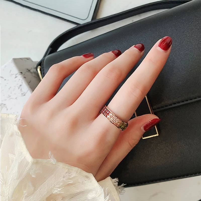 KNOCK Fashion Rose Gold Stainless Steel Ring With Stone Crystal For Woman Girl Men Couple In Wedding jewelry | Украшения и