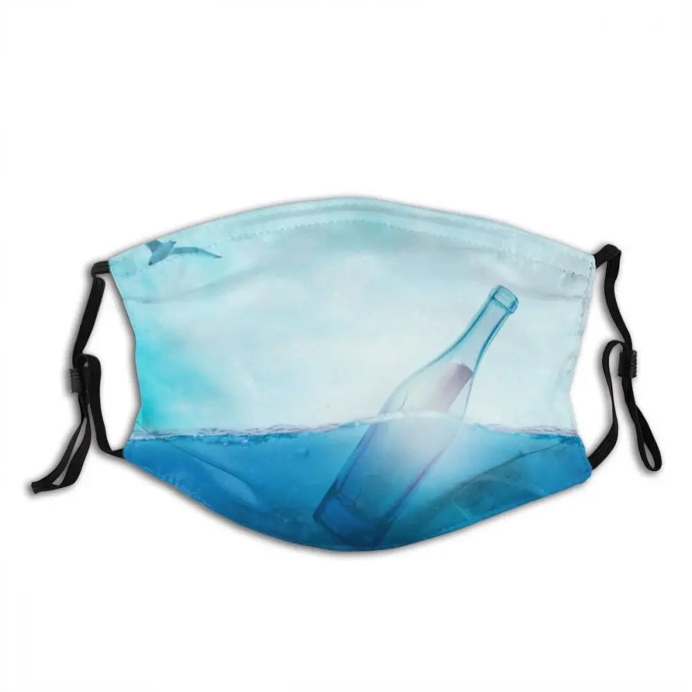 

Sea And Drifting Bottle Washable Mouth Face Mask with Filter Anti Wind Dustproof Men Women Protection Cover Respirator for Adult
