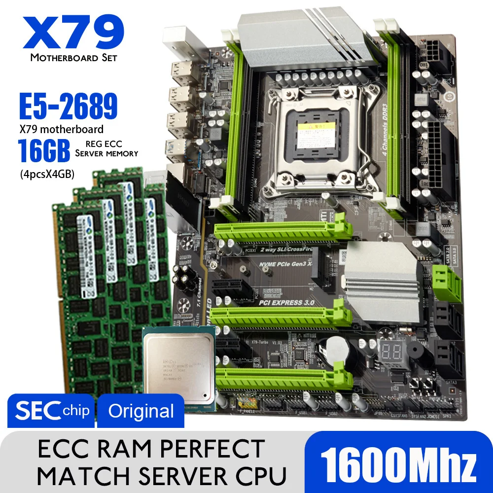 

Atermiter X79T X79 Turbo Motherboard LGA2011 ATX Combos E5 2689 CPU 4pcs x 4GB = 16GB DDR3 RAM 1600Mhz PC3 12800R PCI-E NVME M.2