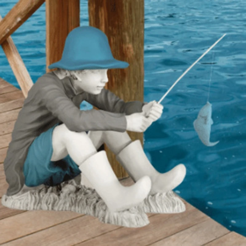 

3D Boy Fishing Garden Statue Sculpture Figurine Landscape Home Outdoor Lawn Yard Resin Ornaments Decoration