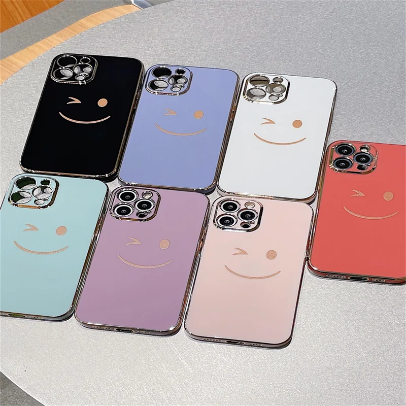 

Smile Face Case For Huawei Honor X10 X20SE 8X 9X 10 20 30 Lite V30 V40 50 Play4T Pro 3 5T Magic3 Electroplate Glossy Phone Cover