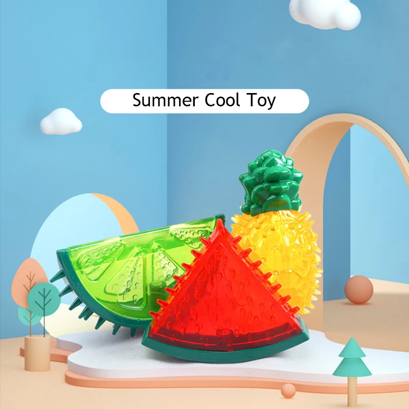 

1PC Pet Chew Toys Dog Molars Squeaky Toy Rubber Summer Frozen Fruit Watermelon Cool Down Toys For Small Medium Dogs Pet Supplies