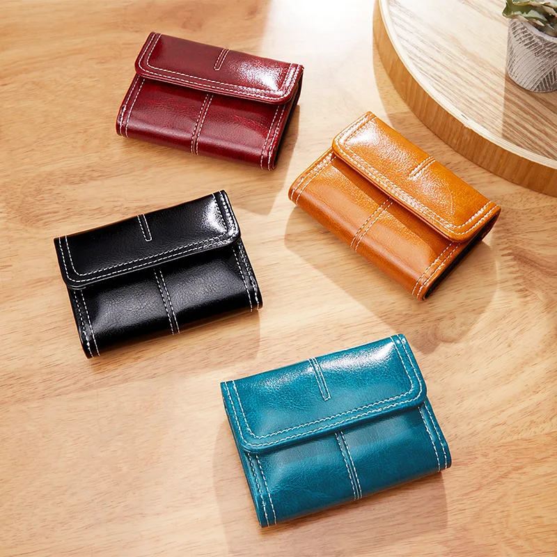 Women Wallet Slim Small Retro Wax Skin Multi-card Wallet Organ Mini Card Wallet Ladies Coin Purse