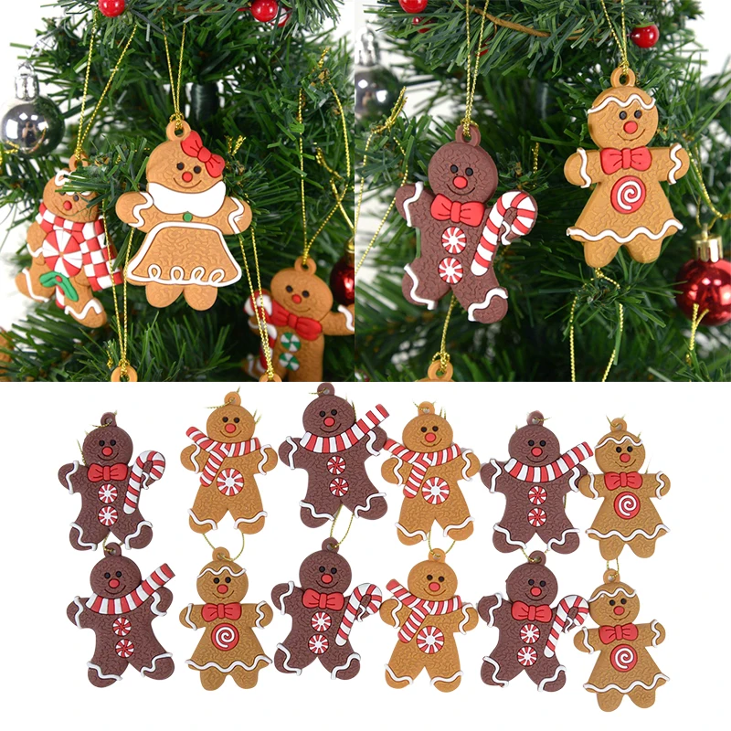 

12 шт., Рождественские Подвески в виде пряника, человечка, пряника, печенья, Подвесные Украшения для рождественской елки, подарки Рождественс...