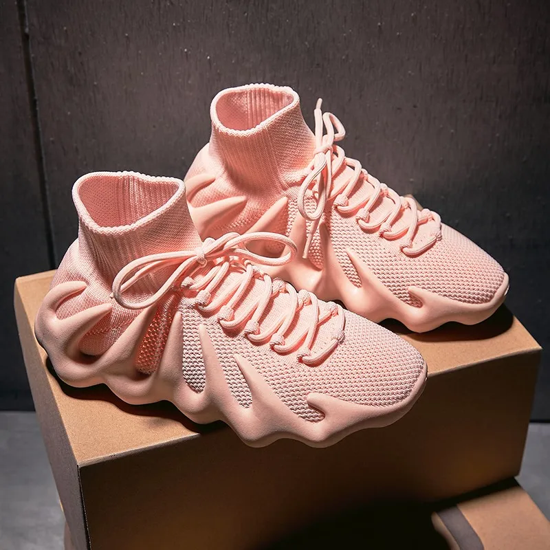 

High Top Casual Shoes Women Designer Sneakers Air Mesh Flats Lace Up Sporting Shoes Beige Pink Breathable Lady Shoes Outdoor