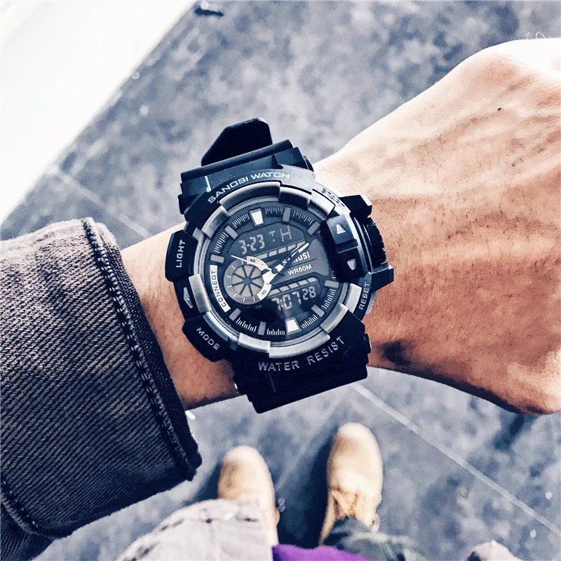 Мужские часы с большим циферблатом водонепроницаемые электронные