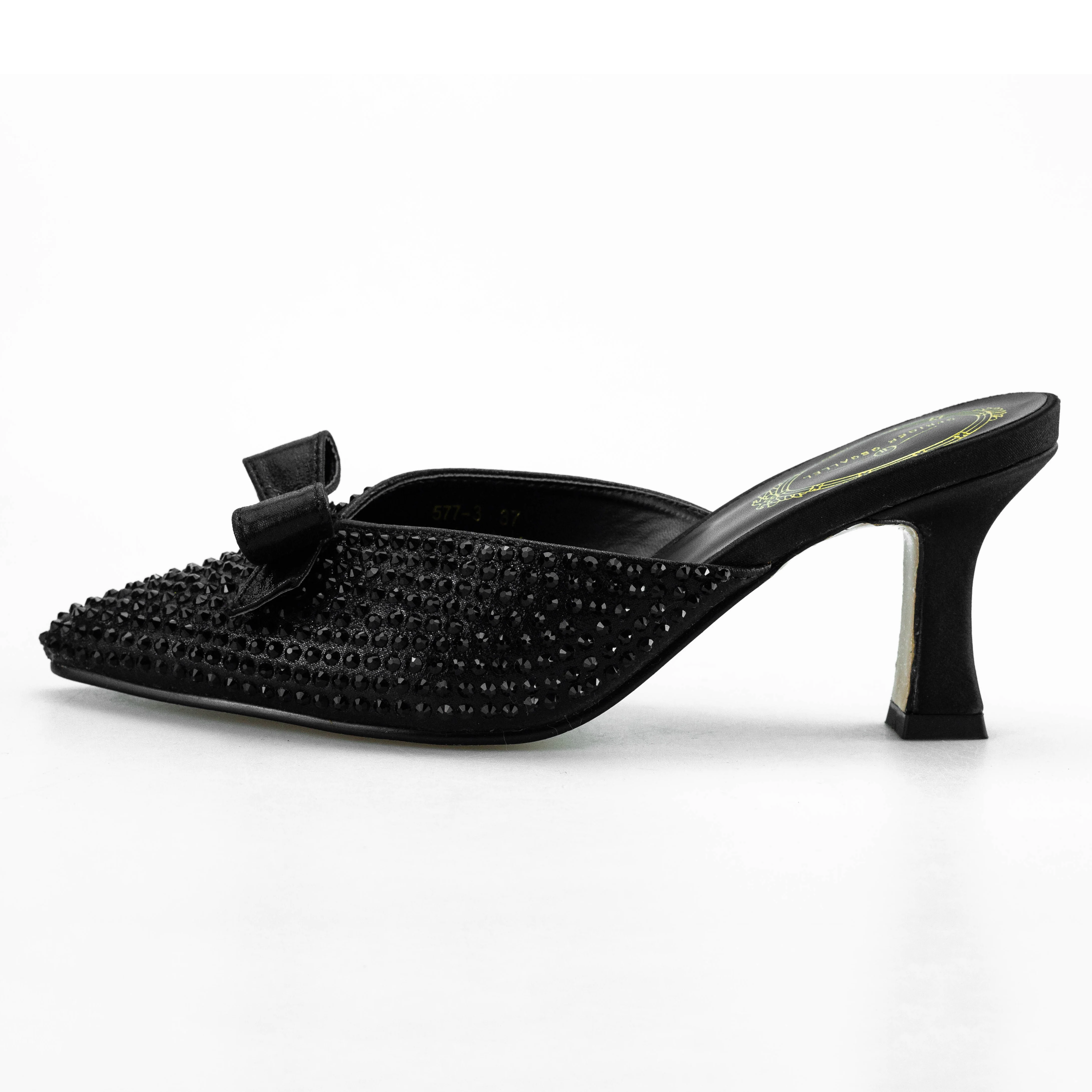 New Chic Female Shoes 577-3 Lady Footwear Gold Bowknot Black Green Silver Summer Pumps Thin Heels Silvery Women Mules Sandals