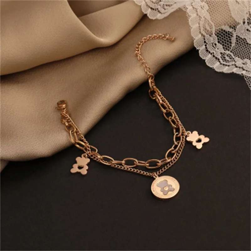 

Stainless Steel Double Layer Love Bear Bracelet Ornament Women's Bracelet Rose Gold Bracelet Women's Jewelry Wholesale