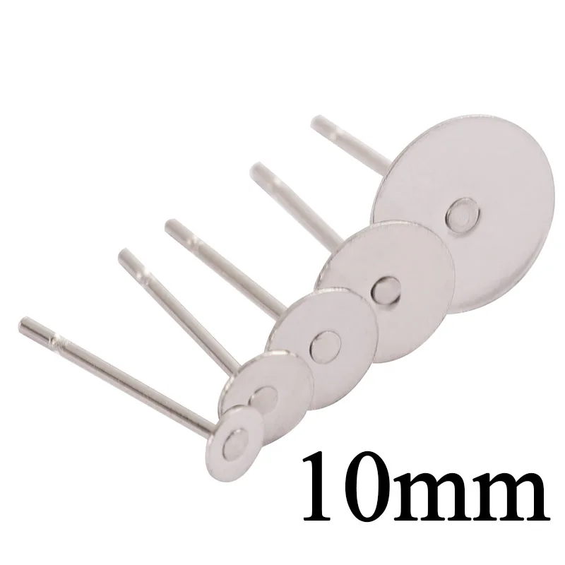 10mm 100 шт./лот, пустые серьги из нержавеющей стали, шпильки, стальная цветная плоская круглая подставка для сережек, ювелирные изделия, принадлежности - Цвет: 10mm