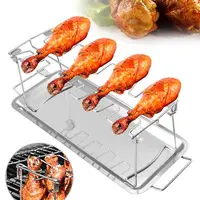 Collapsible Stainless Steel Barbecue Roaster Stand Tray Chicken Wing Leg Rack Grill With BBQ Pan Barbecue Rack Tool Set