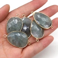 natural stone water drop shape faceted flash labradorite double hole connector charm for jewelry making diy necklace bracelet
