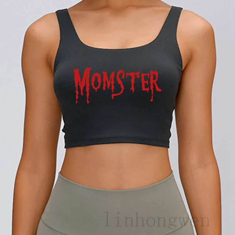 

Топ Momsters на Хэллоуин, футболка без рукавов, однотонный новый стиль, весенний круглый воротник, уникальный дизайн, жилет