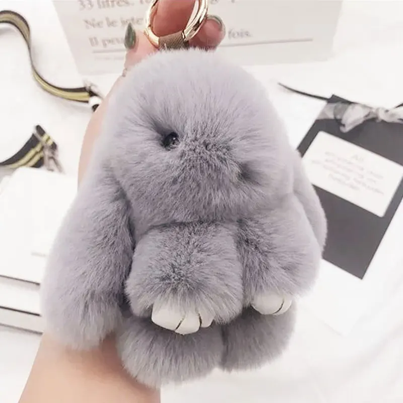 

Cute Fluff Bunny Keychain Key Chain for Women Bag Car Toys Doll Fluffy Key Ring Holder Pendant Rex Rabbit Fur Pom Pom Keychain