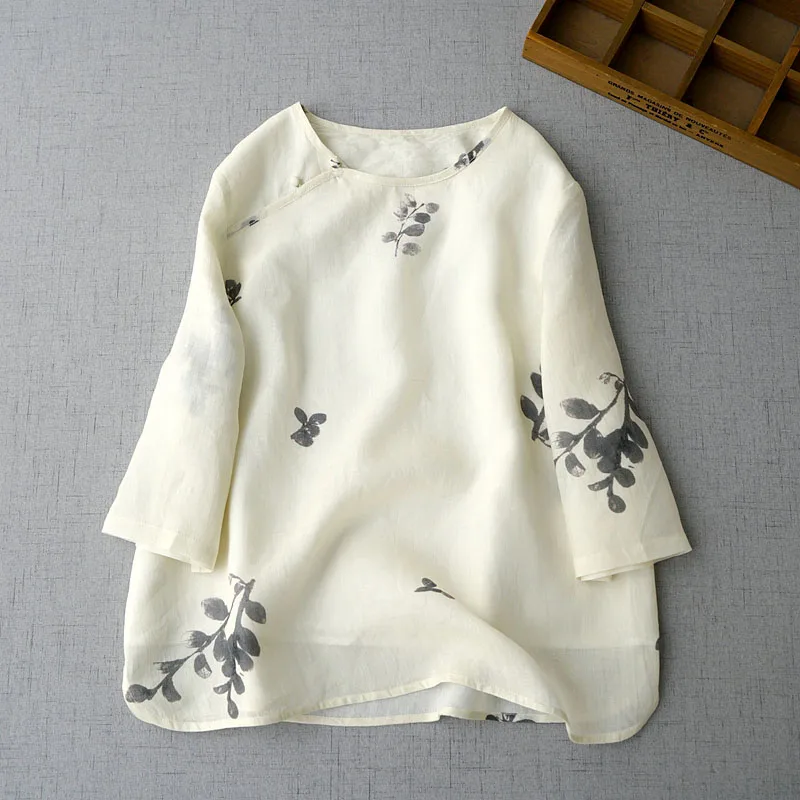 Летняя женская универсальная Свободная рубашка в китайском стиле с пуговицами и