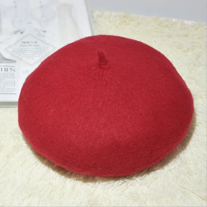 Шерстяной берет женские зимние шапки для женщин плоская шапка вязаные 100%