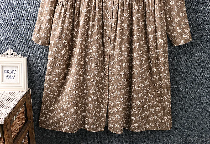 

2020 New Autumn Women Dress Mori Girl Literary Floral Print Cotton Linen Vintage Long Sleeve Loose Dress Women