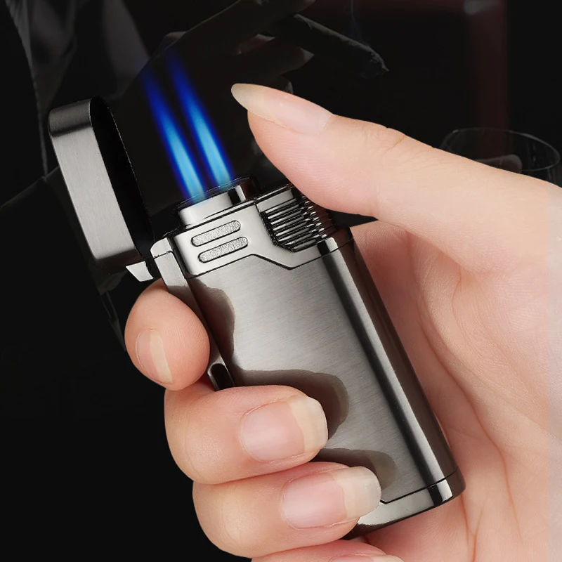 

Double Nozzles Jet Torch Pipe Lighter New Metal Butane Turbo Windproof Gas Lighter 1300 C Cigar Cigarettes Keychain Lighters