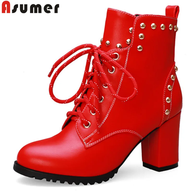 

Женские ботильоны на молнии ASUMER, с круглым носком, на толстом высоком каблуке, большой размер 34-43, для осени и зимы, 2021