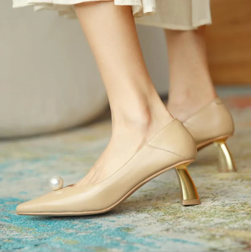 

Women Heels Brand Fashion Shoes Party Dress Pumps Autumn Point Toe Lady High Heels Metal Wedding Shoes 2021 New Arrival