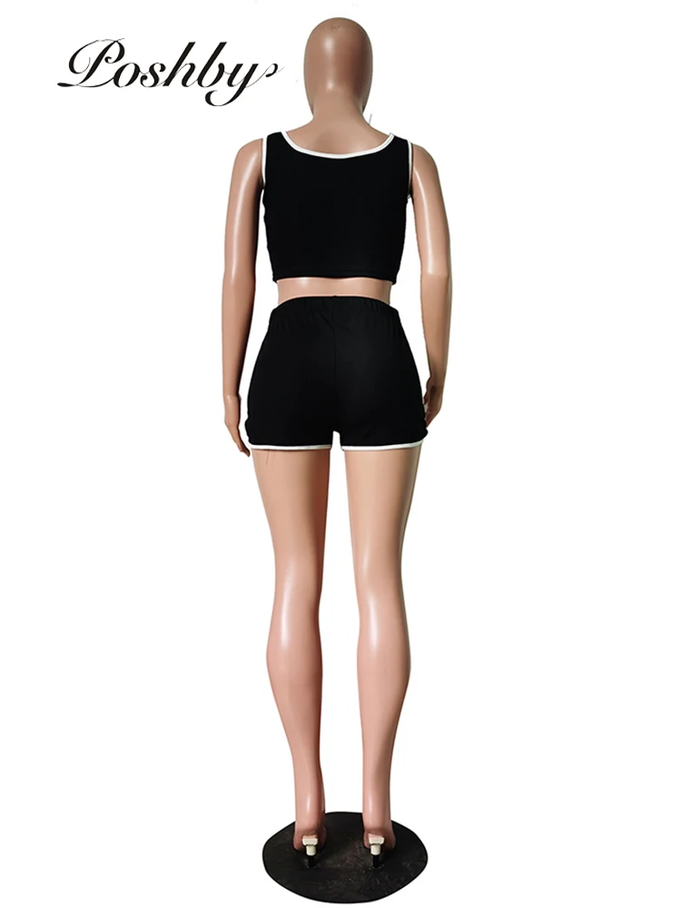 

Poshby Matching Suits Sleeveless Tank Crop Tops and Shorts 2 Piece Set Clothes for Women Casual Jogger Workout Active Tracksuits