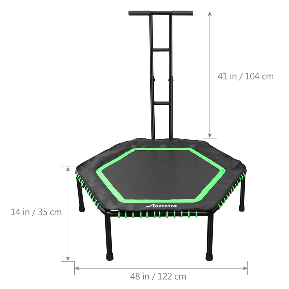 

MOVTOTOP 48 Inches Folding Trampoline Fitness Cardio Trampoline Trainer Aerobic Fitness Exercise Cardio with Handrail (Black)