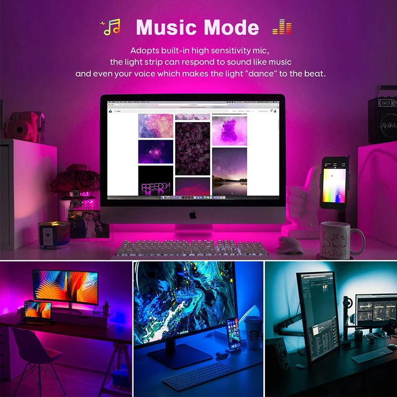 

LED Strip Light RGB 3528 Lights Music Sync Color Changing Built-in Mic Remote Controlled LED Lights Lights 1/2/5M New Year Decor