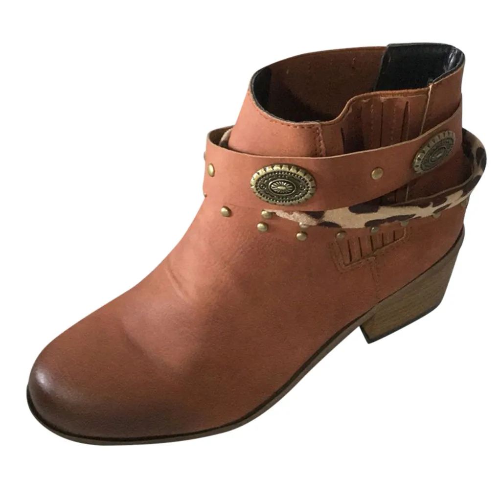 Женские коричневые зимние ботинки женские короткие ковбойские пинетки в стиле